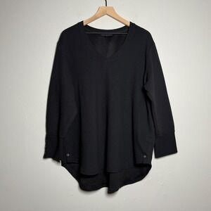 Jane + Delancey Womens Ribbed Sweater 1X‎ Black Pullover V-Neck Minimalist Soft